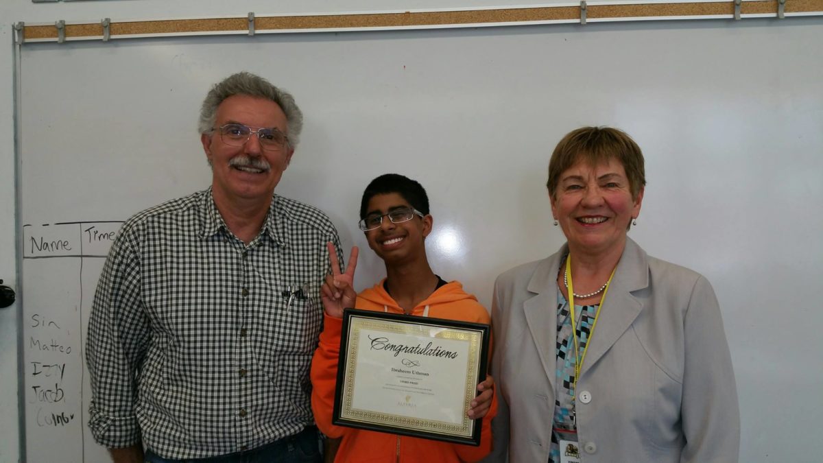 Ibraheem Uthman (Grade 8 Queen Elizabeth School) and Teacher Mr Budd, for multimedia presentation about Colonel Macleod, and Pat Christie, Executive Administrator, Alberta Champions