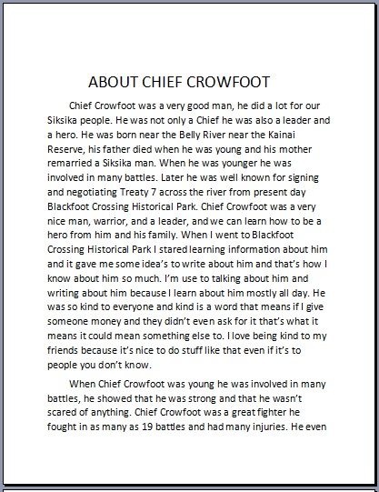 Alicia Youngman-essay on Chief Crowfoot
