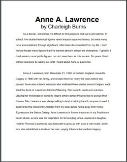 Anne A. Lawrence- by Charleigh Burns